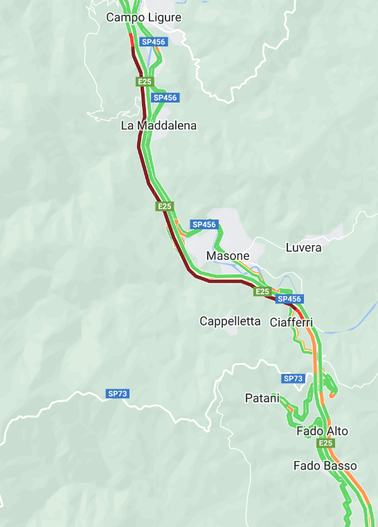 La mappa del tratto interessato dalla coda in atto sulla A26